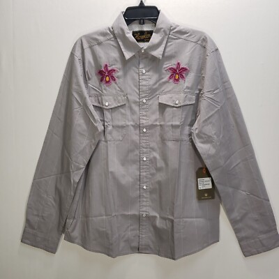 RARE NEW Howler Bros Gaucho Snap Shirt Men MEDIUM Gray PURPLE ORCHID Long Sleeve