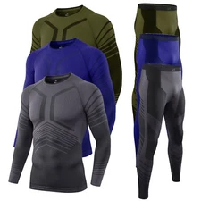 Men Thermal Underwear Set Long Johns Fleece Lined Hunting Gear Top Base Layer