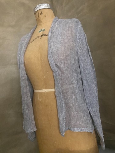 FENINI Salt & Pepper GRAY 100% LINEN Open Front Top Blouse Cardigan Jacket M - Picture 2 of 6
