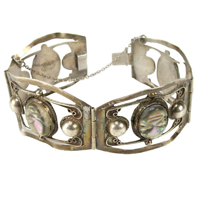 DIAZ SANTOYO Armband aus 925 Sterling Silber Abalone Mexico Silver Bracelet RARE