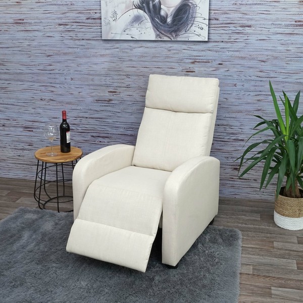 Relaxsessel HWC-F76, Fernsehsessel Sessel, Liegefunktion Stoff/Textil, Creme-image