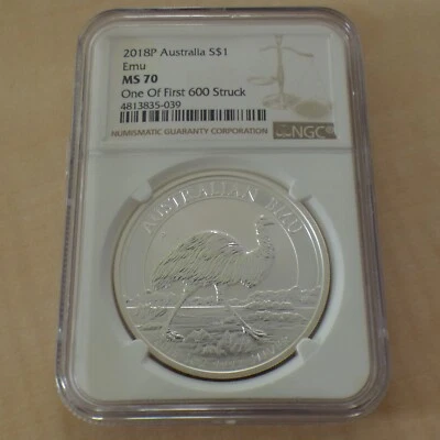 Australia 1$ Emu 2018 NGC MS70 silver 99.9% 1 oz (certified silver coin) - Photo 1/4