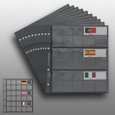 10 Prophila Münzhüllen für 3 komplette €-Kursmünzensätze für je 8 Münzen schwarz