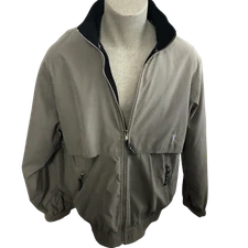 SDI TEC Men’s Sz Medium Golf Khaki Green Jacket Windbreaker Pockets Fleece Lined