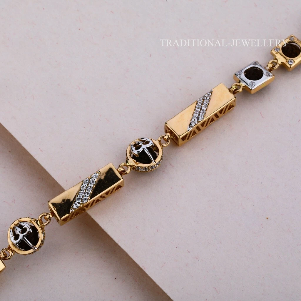 18K Rose gold Rudraksha Bracelet with cz Trident Pendant Unisex gold jewelry 10