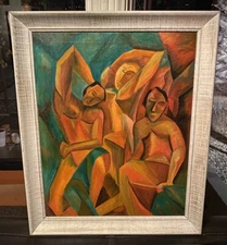 MID CENTURY MEN CUBISM PAINTING MODERN EXPRESSIONISM 1960s STUNNING Picasso RARE