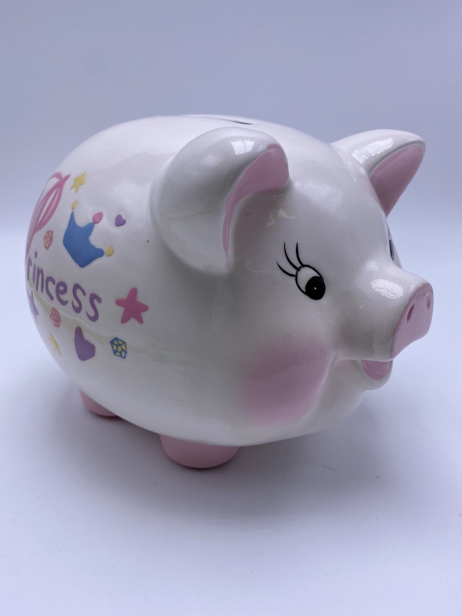 Large Ceramic Princess Piggy Bank With Stopper 5” High Super