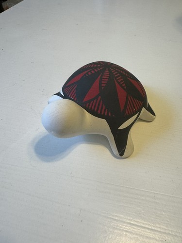 Figurine Acoma NM Poterie Tortue 5” Long 4” Large Blanc Rouge Noir - Photo 19/19