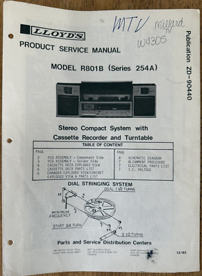 Lloyd's R801B Series 254A Stereo Compact System Cassette Service Manual ZD-90440