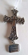 Teacher Christmas Ornament Metal Cross "A Teacher Is A Special Blessing" Ganz