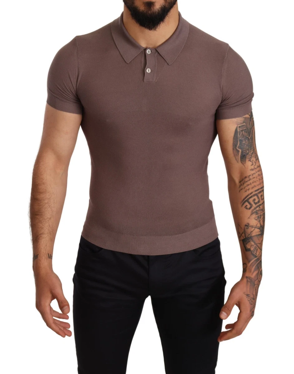 DOLCE GABBANA T shirt Purple Silk Collared Polo Mens IT44 US34