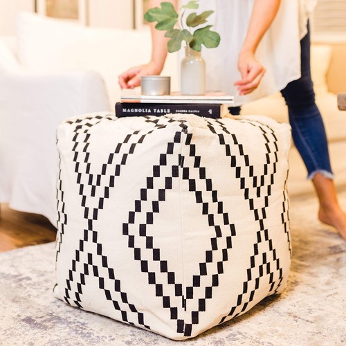 Just Like Joan Unstuffed Boho Pouf Ottoman Cover – Modern Bohemian Living Roo...