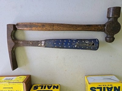 Vintage Ball Peen, Maison Hammers With Miscellaneous Nails