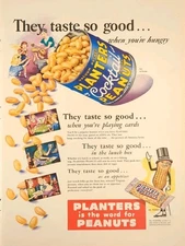 1950 Planters Peanuts Print Ad, Old Classic Container, Retro, Beautiful Colors