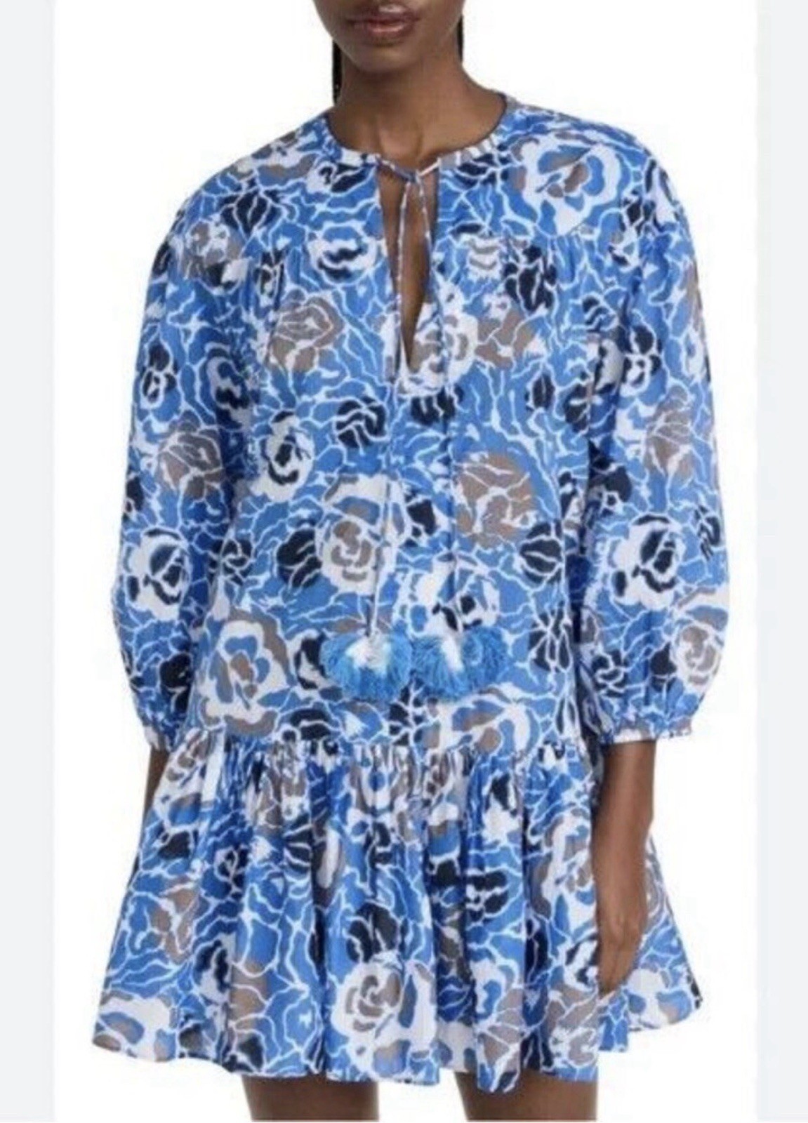 Tanya Taylor Size XS • Shia Oversized Blue Swim Cover Up Mini Dress