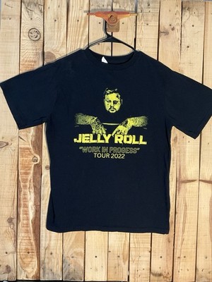 Jelly Roll Work In Progress Tour 2022 Official Tee Black Yellow Shirt Men s XL