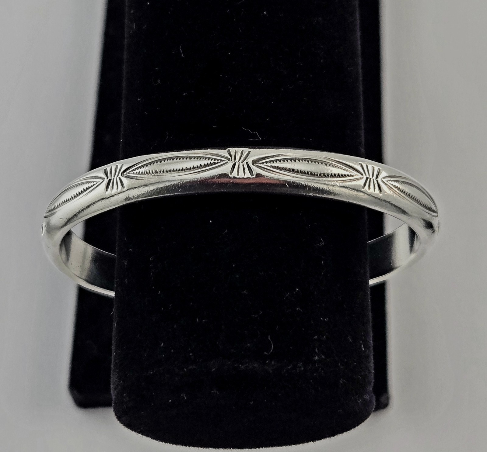 Native American sterling silver cuff bracelet with deep stamped engraving