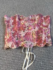 Pink Multicolour Mesh Overbust Corset XL Lace-Up Strapless Abstract
