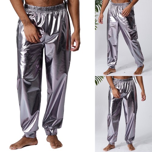 Mens Metallic Shiny Rave Night Club Pants Sweatpants Disco Dance Party Trousers - Picture 33 of 76