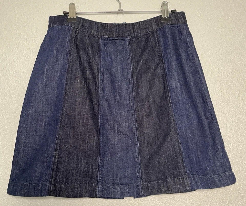 Minifalda H&M para mujer talla 10 azul a rayas elástica denim con cremallera cintura alta Foto 2 de 4
