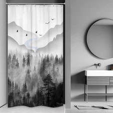 Small Stall Shower Curtain 36x72 inch RV Misty Rainforest Dark Woodland