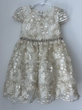 Rare Editions Ivory Gold Floral Embroidered Formal Dress Size 4T/4