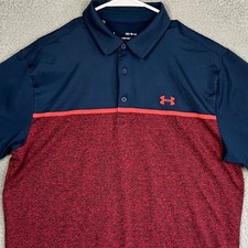 Under Armour Playoff Polo Shirt Mens Large Navy Red HeatGear Golf Stretch Rugby