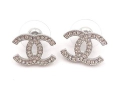 Chanel Classic Silver CoCo Crystal Moscova Piercing Earrings
