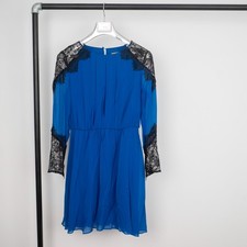 ALICE + OLIVIA Blue Silk Lace Long Sleeve Blue Flared Runaway Mini Dress Size S