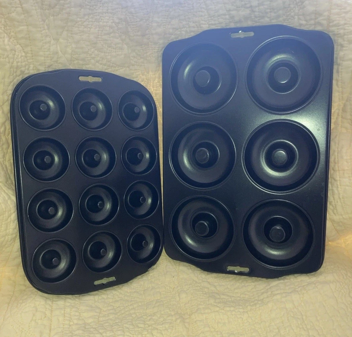 2 Pack Nonstick Donut Baking Pans: Large 6 Cavity, Small 12 Cavity