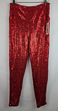 Tipsy Elves Womens Leggings Size Large Red Sequin Holiday Christmas Party Pants