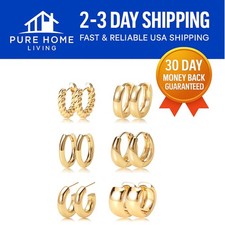 Elegant 14k Gold Plated Huggie Hoop Earrings Set - 6 Pairs for Versatile Styling