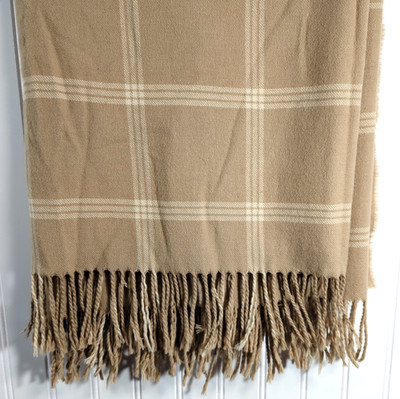 Lauren Ralph Lauren 100% Baby Alpaca Throw Blanket Windowpane Plaid Fringe 54x68