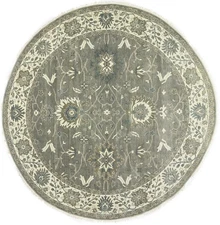 Hand-Knotted Taupe Round Oushak Chobi Oriental Rug Floral Home Carpet 10X10