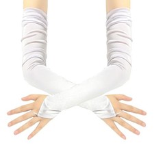 Women's Super Long Satin Fingerless Gloves - Extra-long Opera 27.6" White