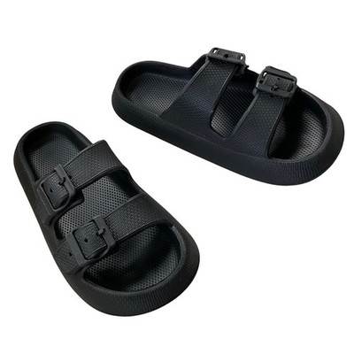 Kids Black Double Buckle Slides Sandals Beach Pool Comfort Slides Size 36-37