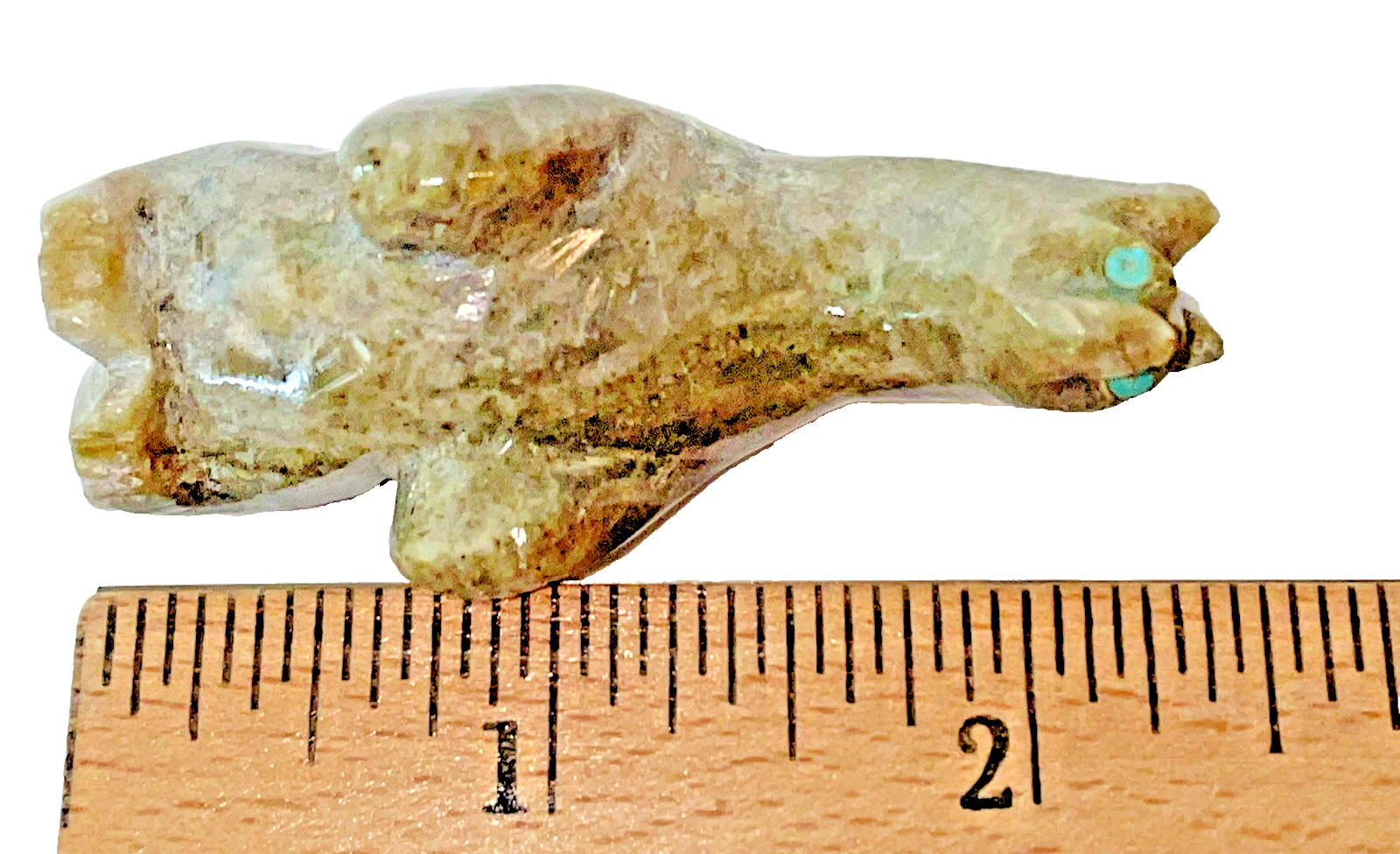 Zuni Fetish Standing Bear Stone Turquoise Eyes Pueblo Indian Tiny 2.5 H x 3/4" W