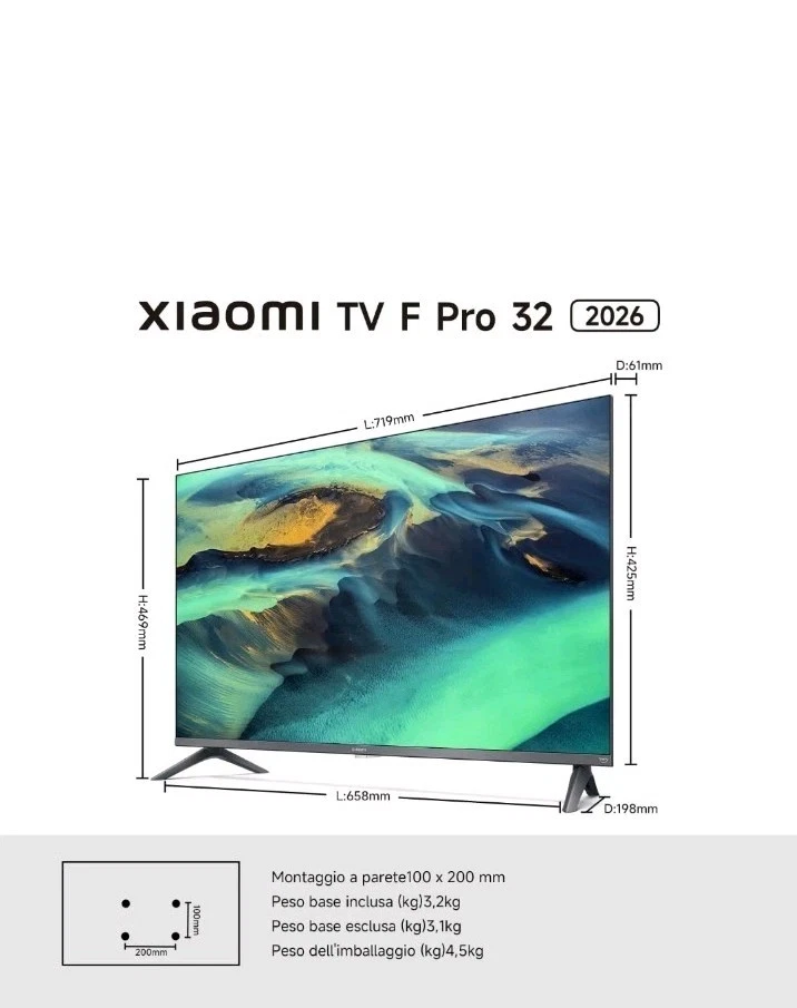 Smart Tv Xiaomi Android 32"pollici 2025 4k LED32"QLED inch, Dolby Vision, Wi-Fi - Immagine 2 di 4