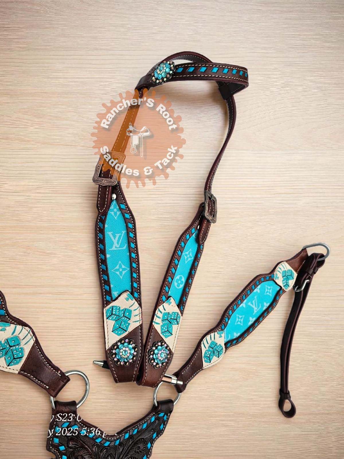 Western Tack Set Horse |  Turquoise Color With Card Tooling Tack Set