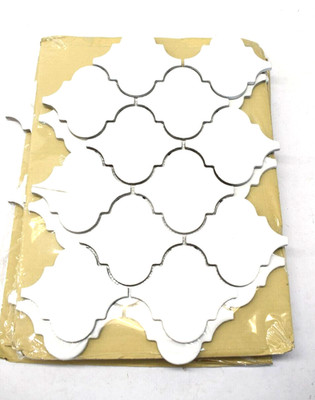 Lot of 5 Whisper White Arabesque Glazed Ceramic Mesh Mounted Mosaic Wall Tiles