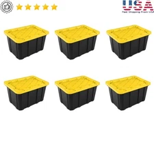 Heavy Duty Industrial Totes Storage Bin Snap-On Lid Stackable 27 Gallon 6 Pack