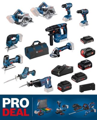 Bosch 18 Volt 6 Werkzeuge Profi Set GBH GWS GSR GKS GST GSA mit 2, 4, 8 Ah Akkus