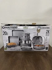 Granitestone Ceraluxe 20 Piece Nonstick Ceramic Cookware & Bakeware Set New