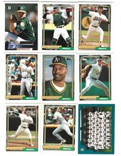 Lot of 9 - Oakland Athletics Baseball - Topps 1992 (7), 1996 (1), 2001 (1)