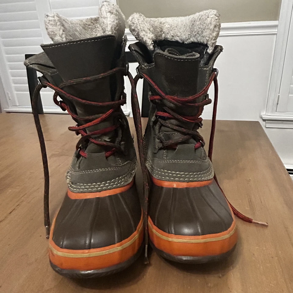 LL Bean Botas Niños 6 Marrón Naranja Aislado Impermeable Invierno Nieve Zapatos Sherpa Foto 2 de 4