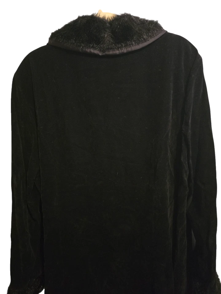 Abrigo sintético vintage Career Image Plus 2 bolsillos delanteros medio muslo terciopelo textura negro Foto 3 de 4