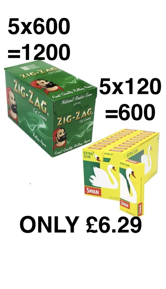 600 Zig Zag Green Rolling Papers (12) and 600 Swan Extra Slim Filter Tips (5)