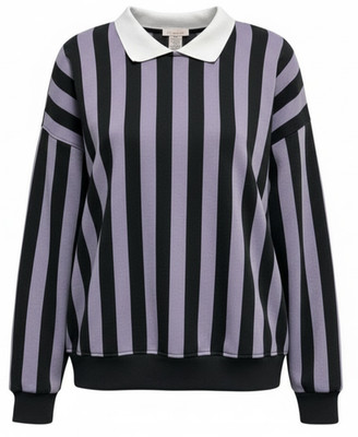 If It Were Me Women's Collared Oversized Sweatshirt Size S Purple Black Striped