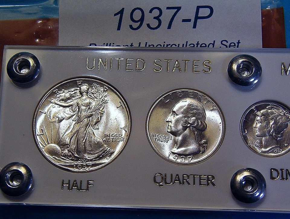 1937 MINT SILVER SET U.S. COINS LUSTROUS CHOICE to GEM BRILLIANT UNCIRCULATED - Image 4 of 4