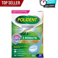 Polident 3 Minute Antibacterial Dental Appliance Cleanser Tablets, 60 Count